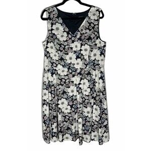 Ann Taylor Dress 16 Floral Cotton Poplin Lined Cottage Wedding Shower Modest Tea